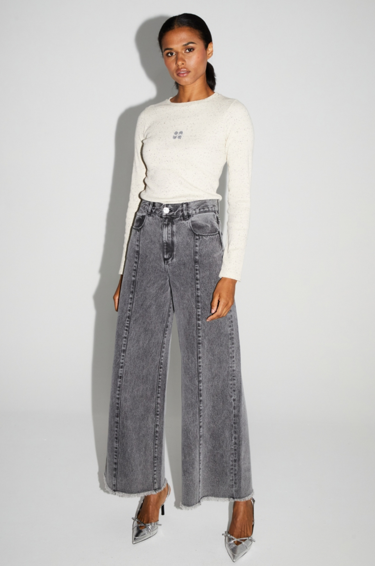 IMPREVU Palazzo Denim Pants - Dark Grey