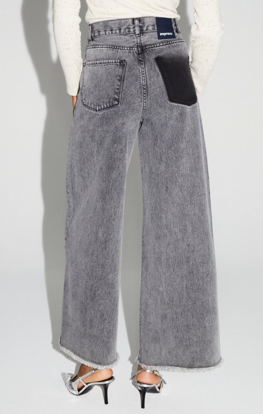 IMPREVU Palazzo Denim Pants - Dark Grey