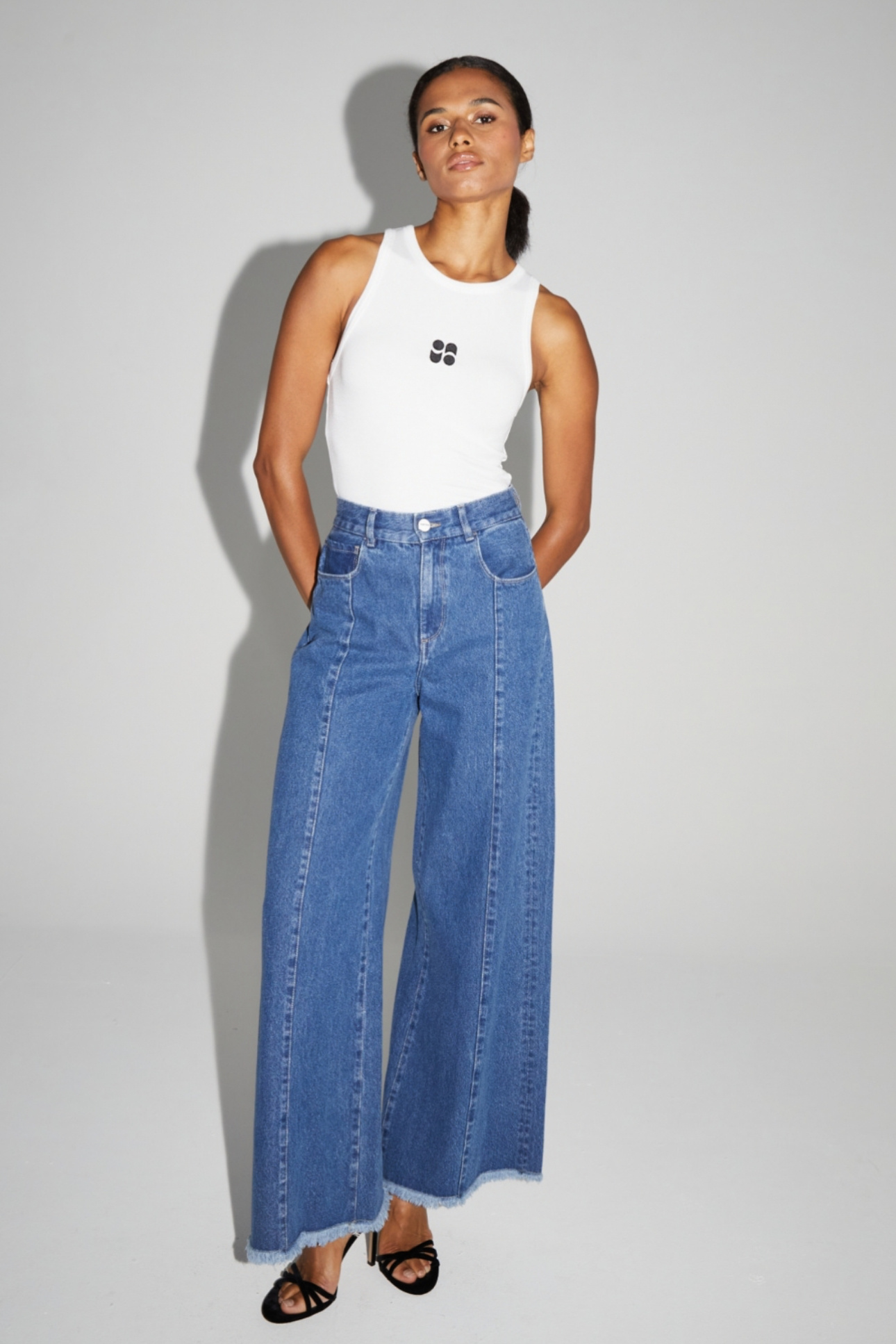 IMPREVU Palazzo Denim Pants - Dark Blue