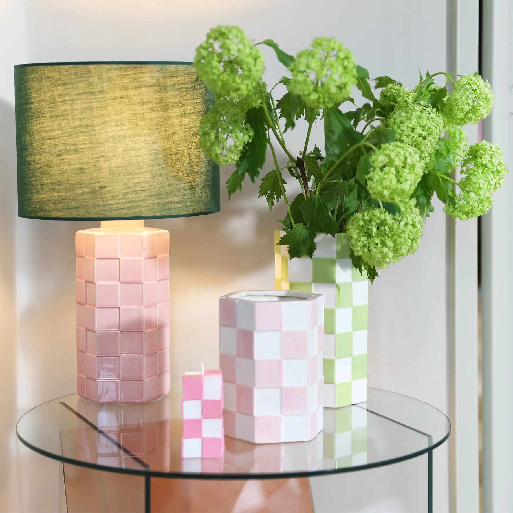 &KLEVERING Geruite Lamp - Roos Groen