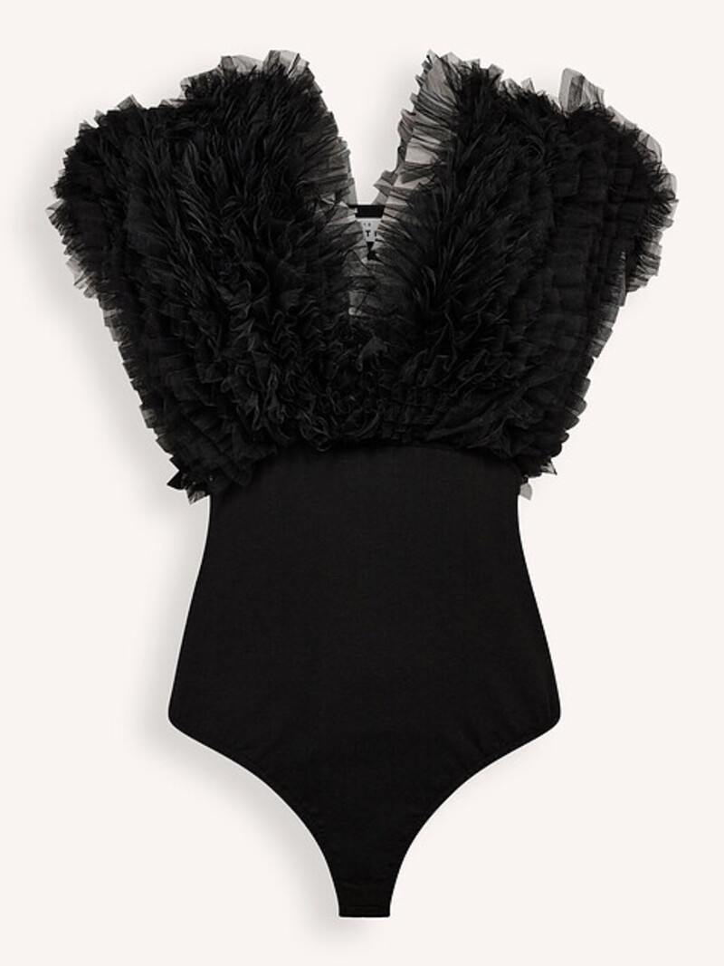 L'AMITIE Ruffles Bodysuit - Zwart
