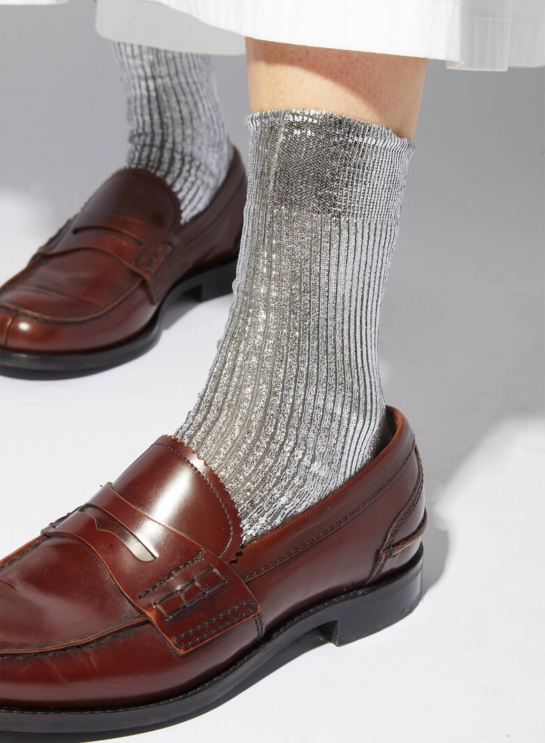 MARIA LA ROSA One Ribbed Laminated - Silver Socks