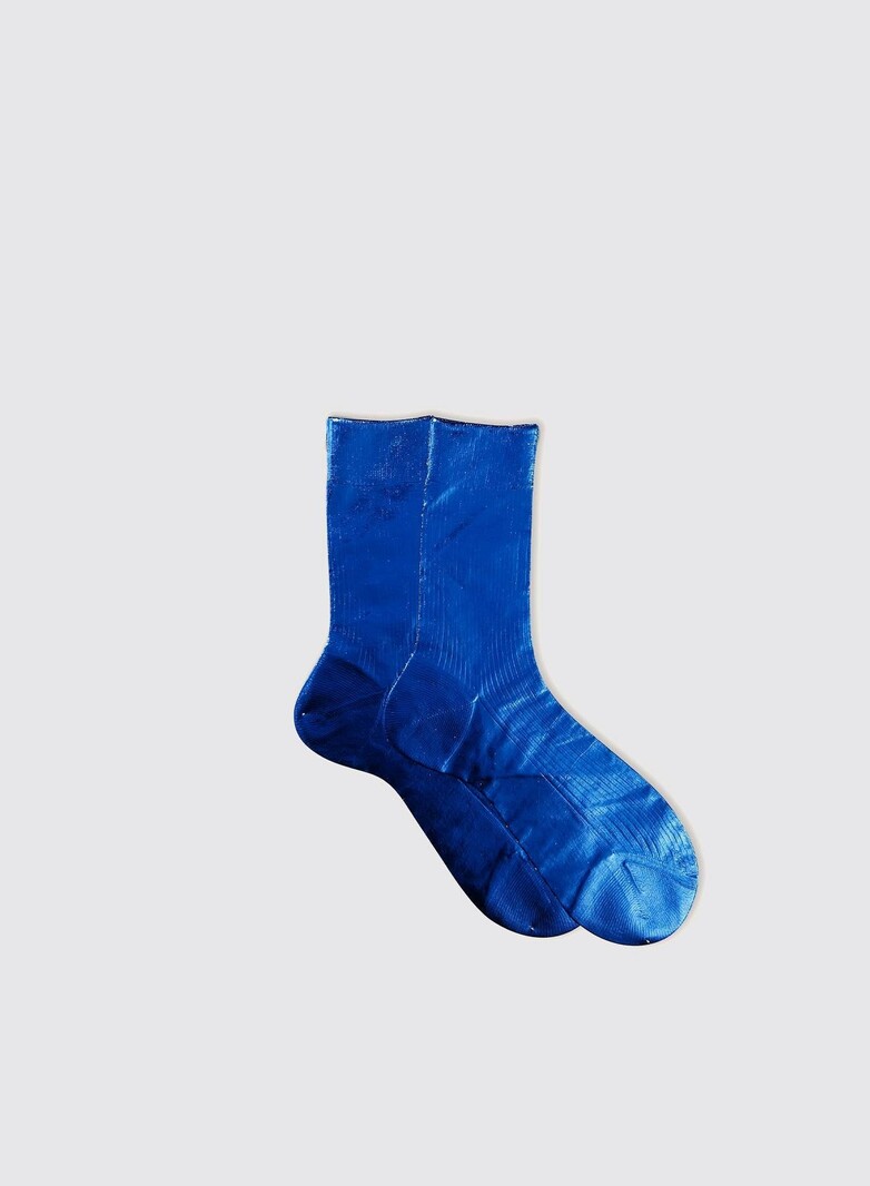 MARIA LA ROSA One Ribbed Laminated - Deep Blue Socks