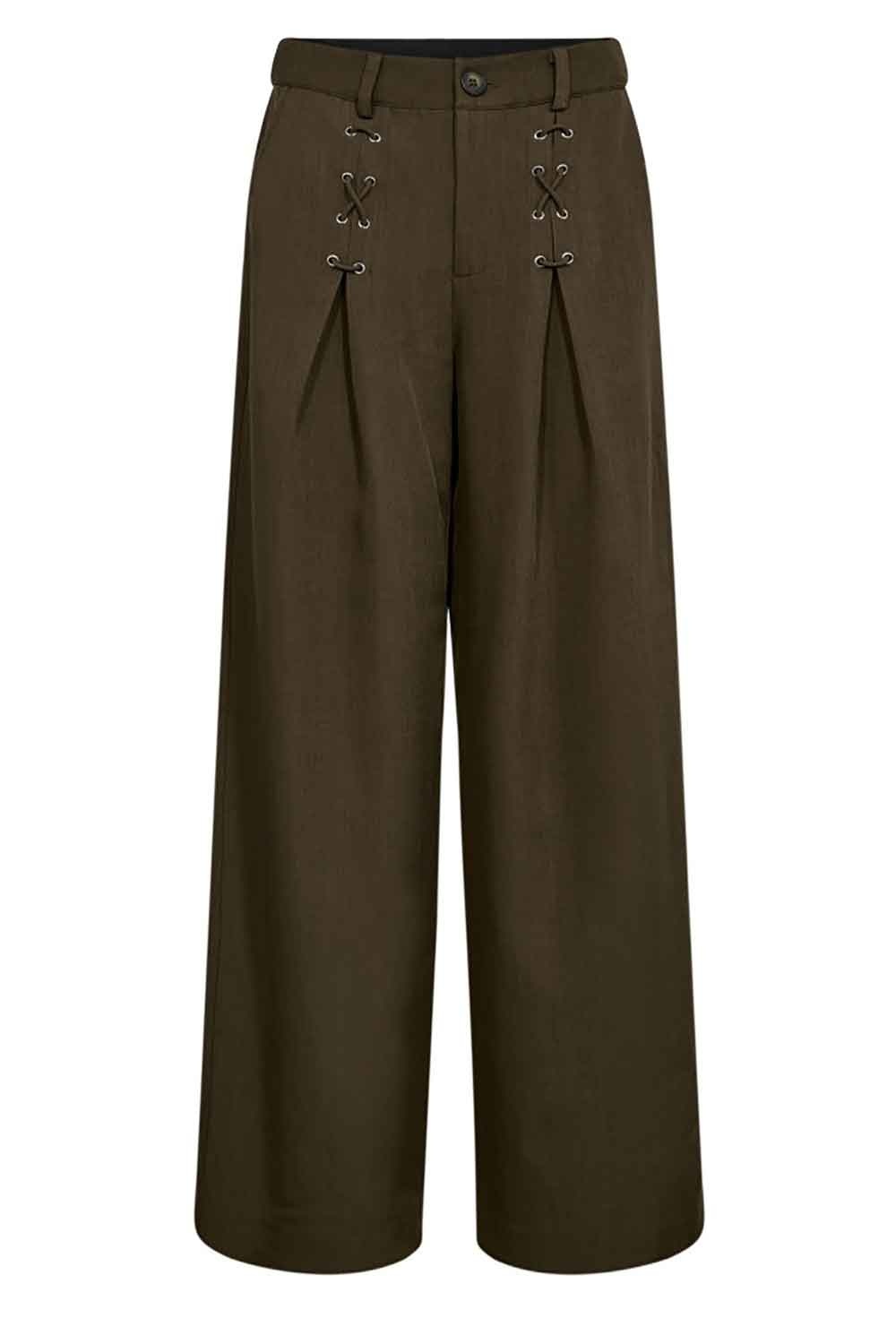 CO'COUTURE Luna CC Wijde Broek - Militair olijfgroen