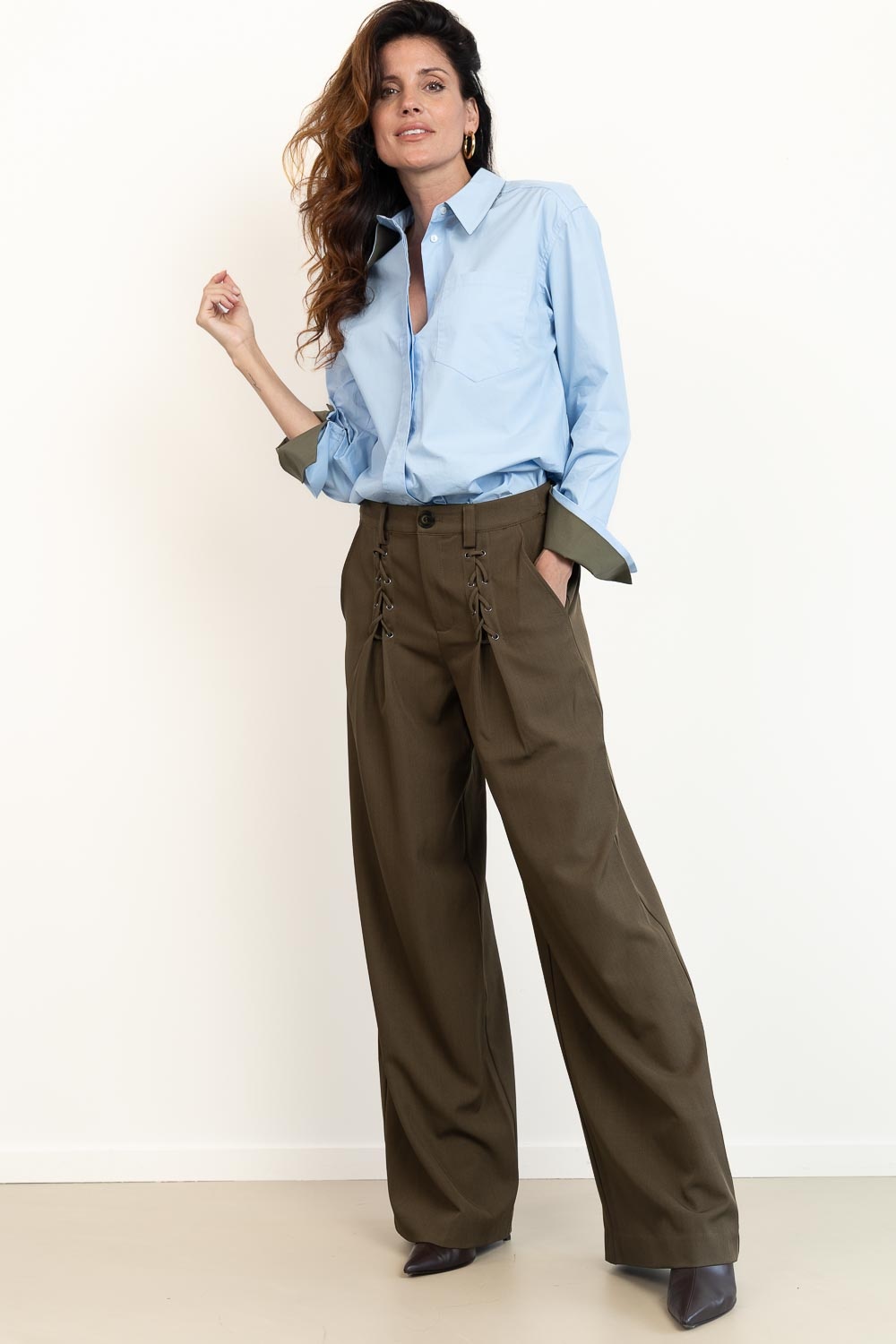 CO'COUTURE Luna CC Wijde Broek - Militair olijfgroen