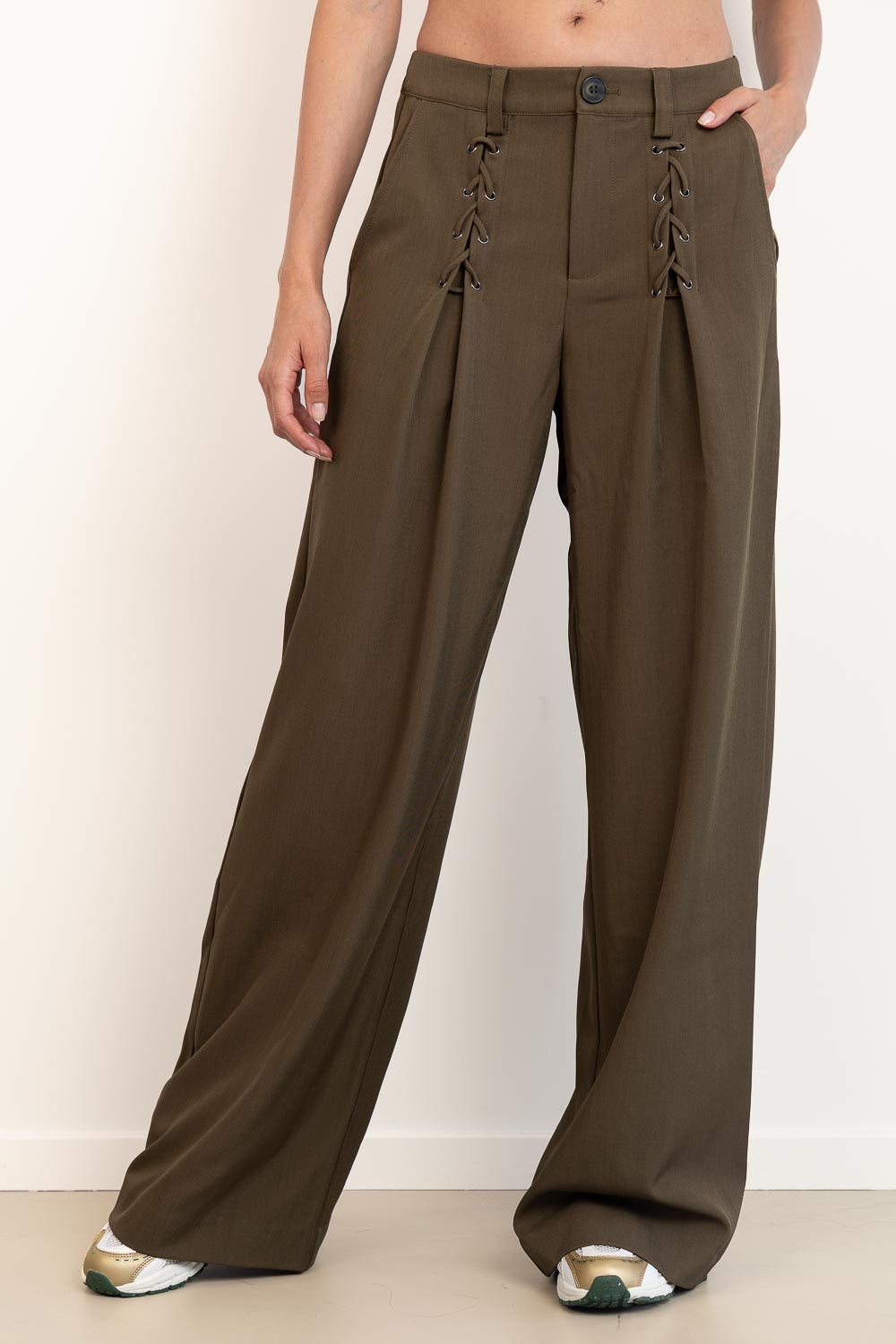 CO'COUTURE Luna CC Wijde Broek - Militair olijfgroen