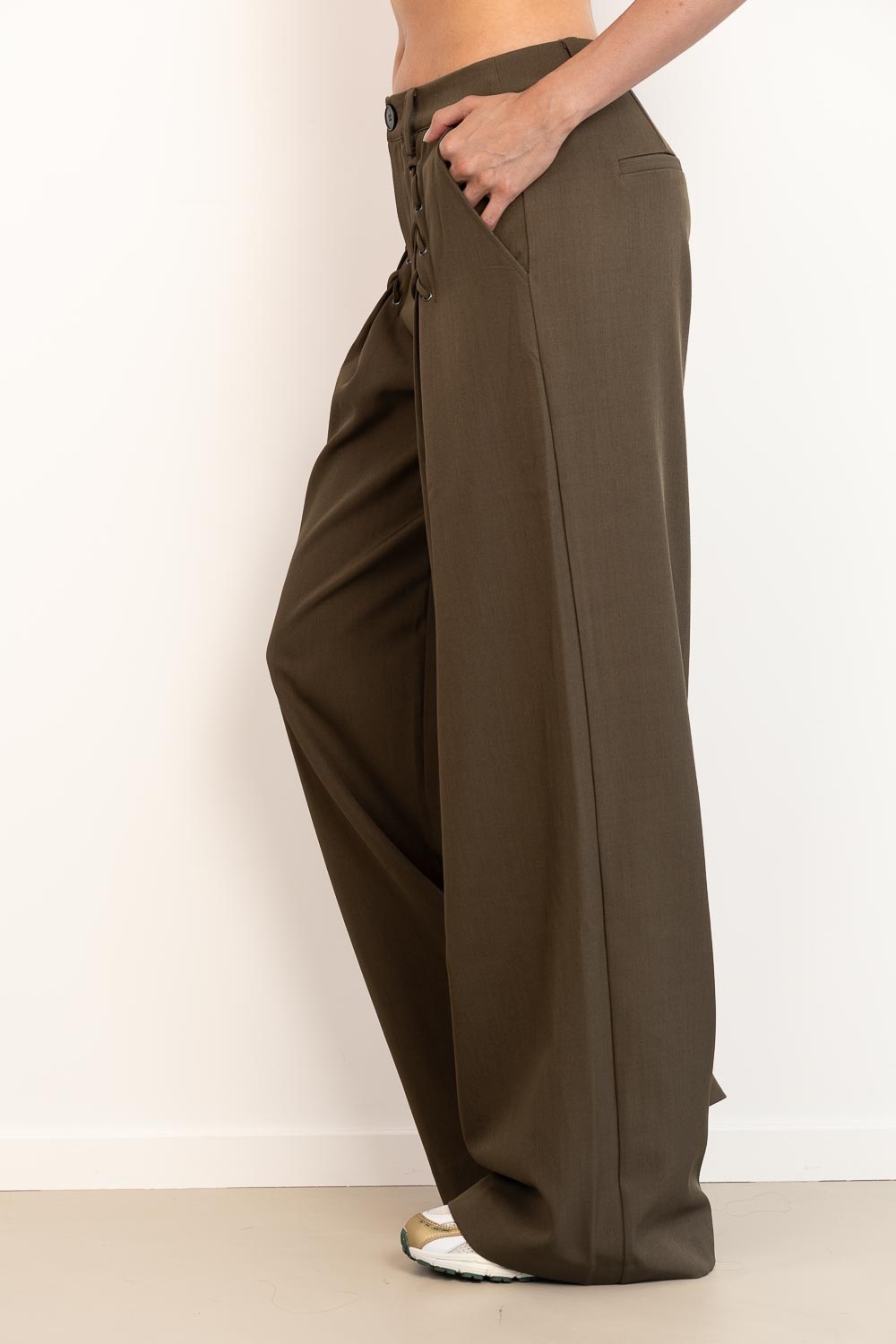 CO'COUTURE Luna CC Wijde Broek - Militair olijfgroen