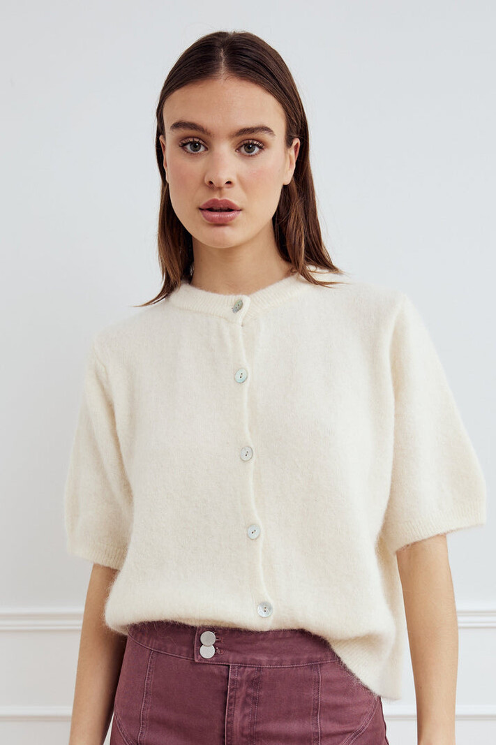 NOELLA Kae SS gebreid vest - Oester Beige
