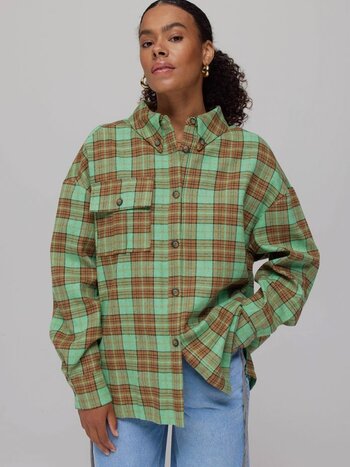 HARPER & YVE Selena Checkered Shirt - Green Brown