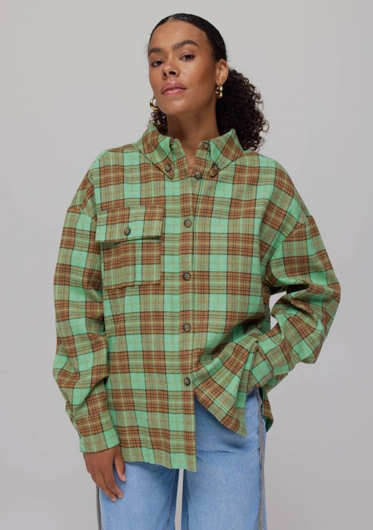 HARPER & YVE Selena Checkered Shirt - Green Brown