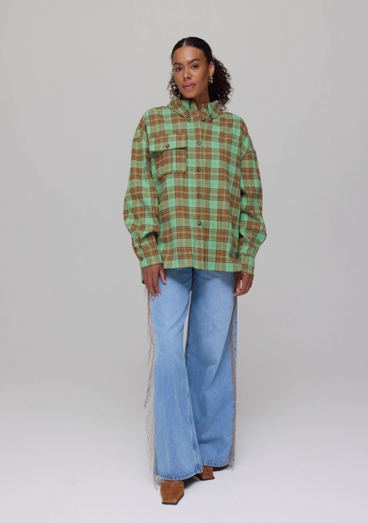 HARPER & YVE Selena Checkered Shirt - Green Brown