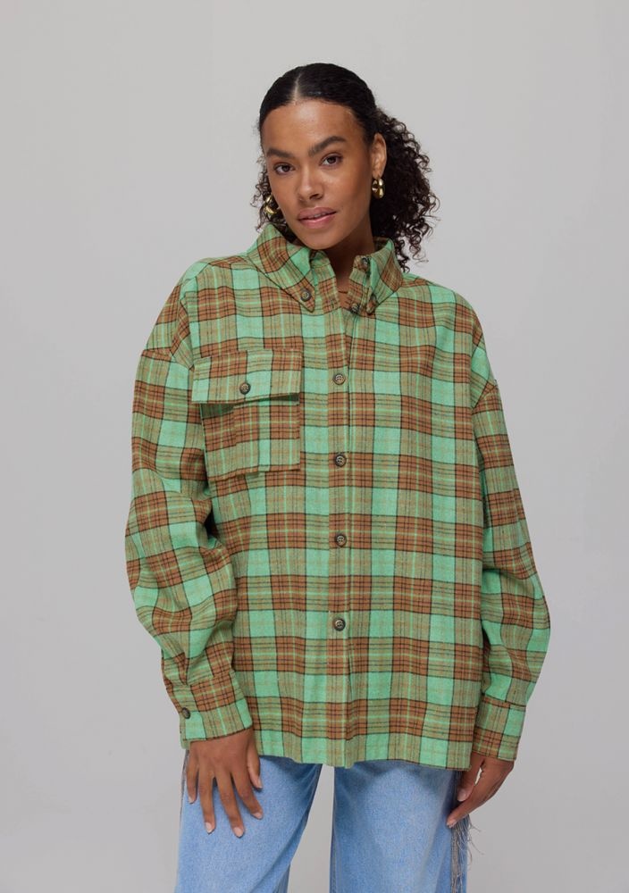 HARPER & YVE Selena Checkered Shirt - Green Brown