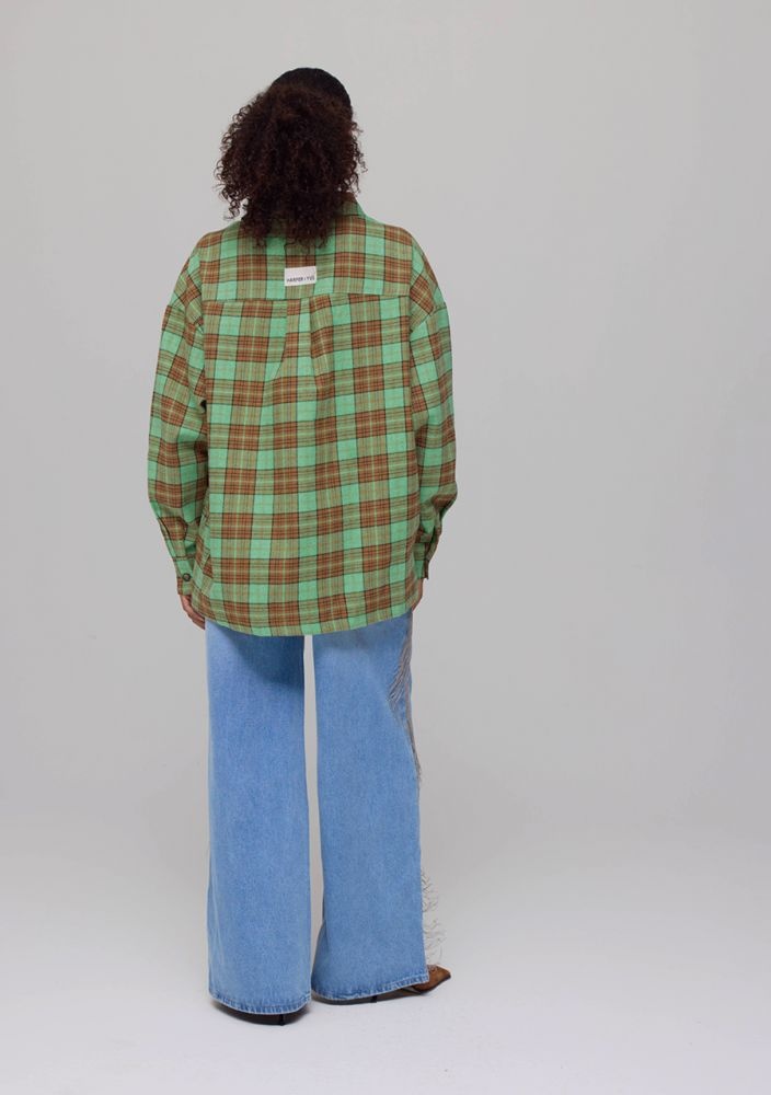HARPER & YVE Selena Checkered Shirt - Green Brown