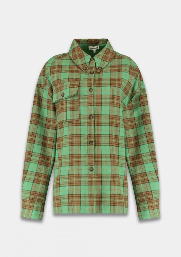 HARPER & YVE Selena Checkered Shirt - Green Brown