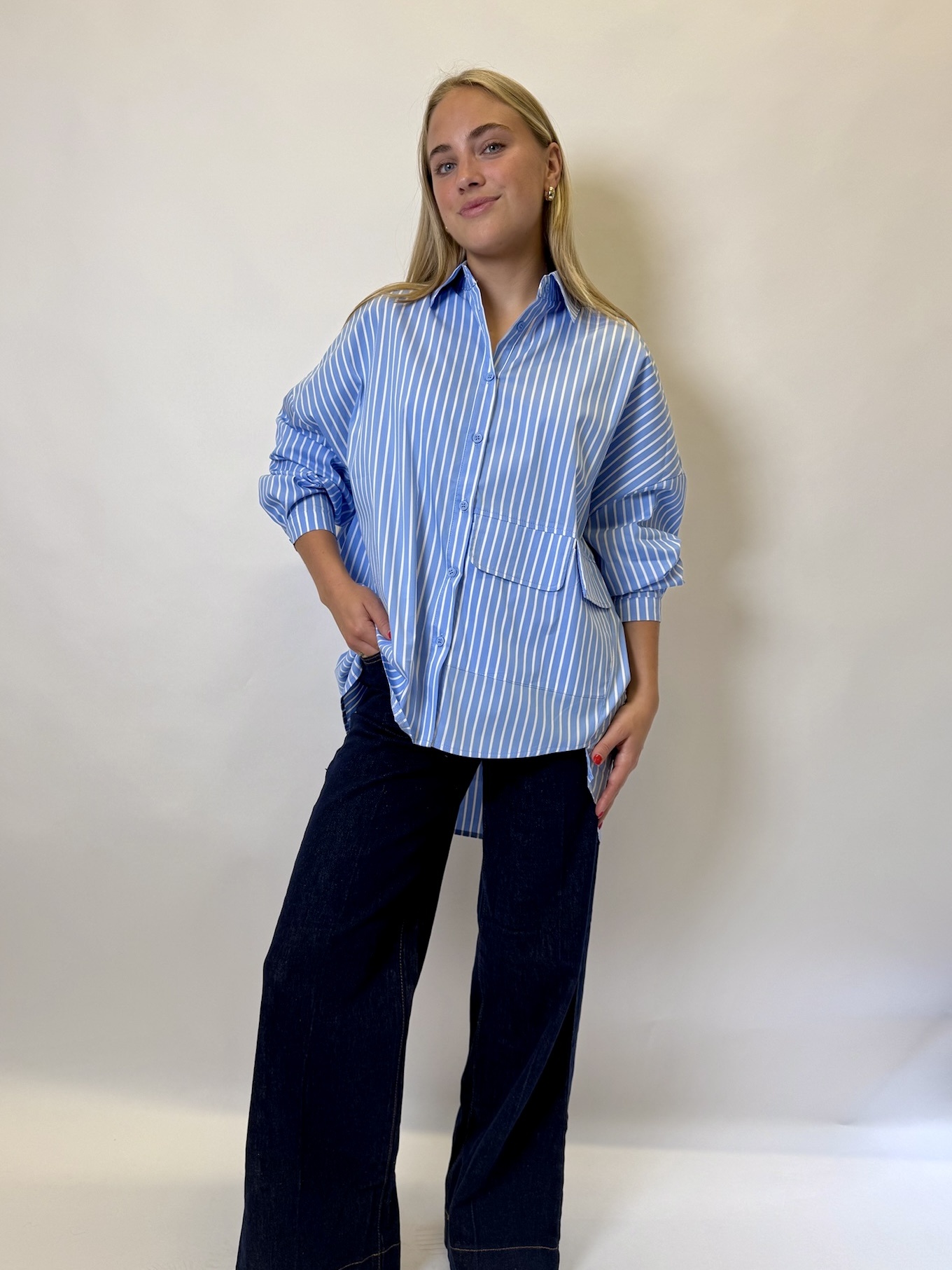 MM Pocket Blouse Blauw  Gestreept TU