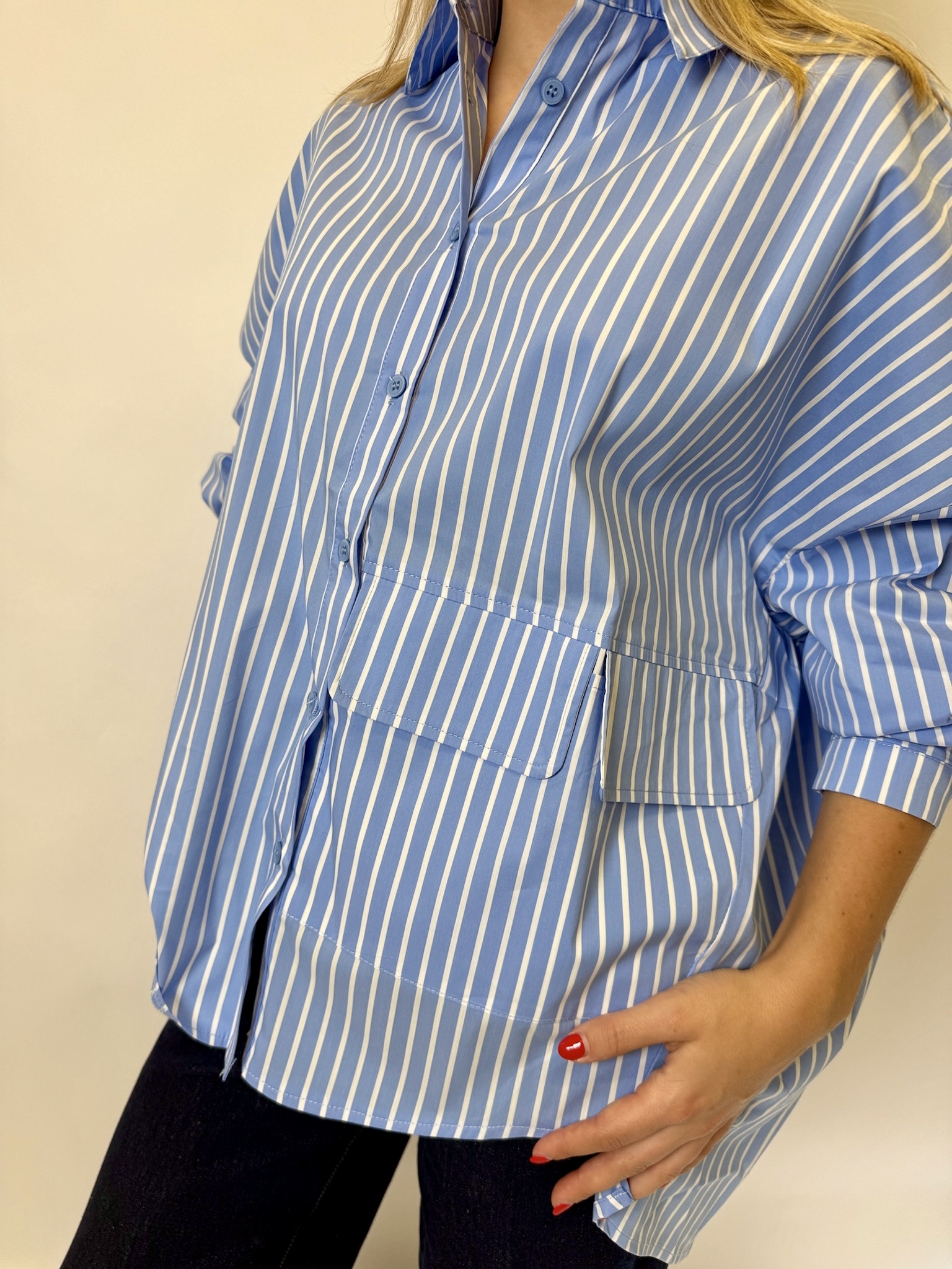 MM Pocket Blouse Blauw  Gestreept TU