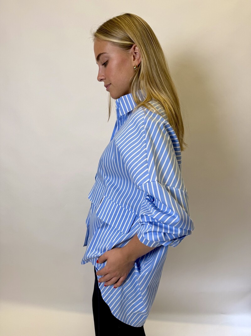MM Pocket Blouse Blue Stripes TU