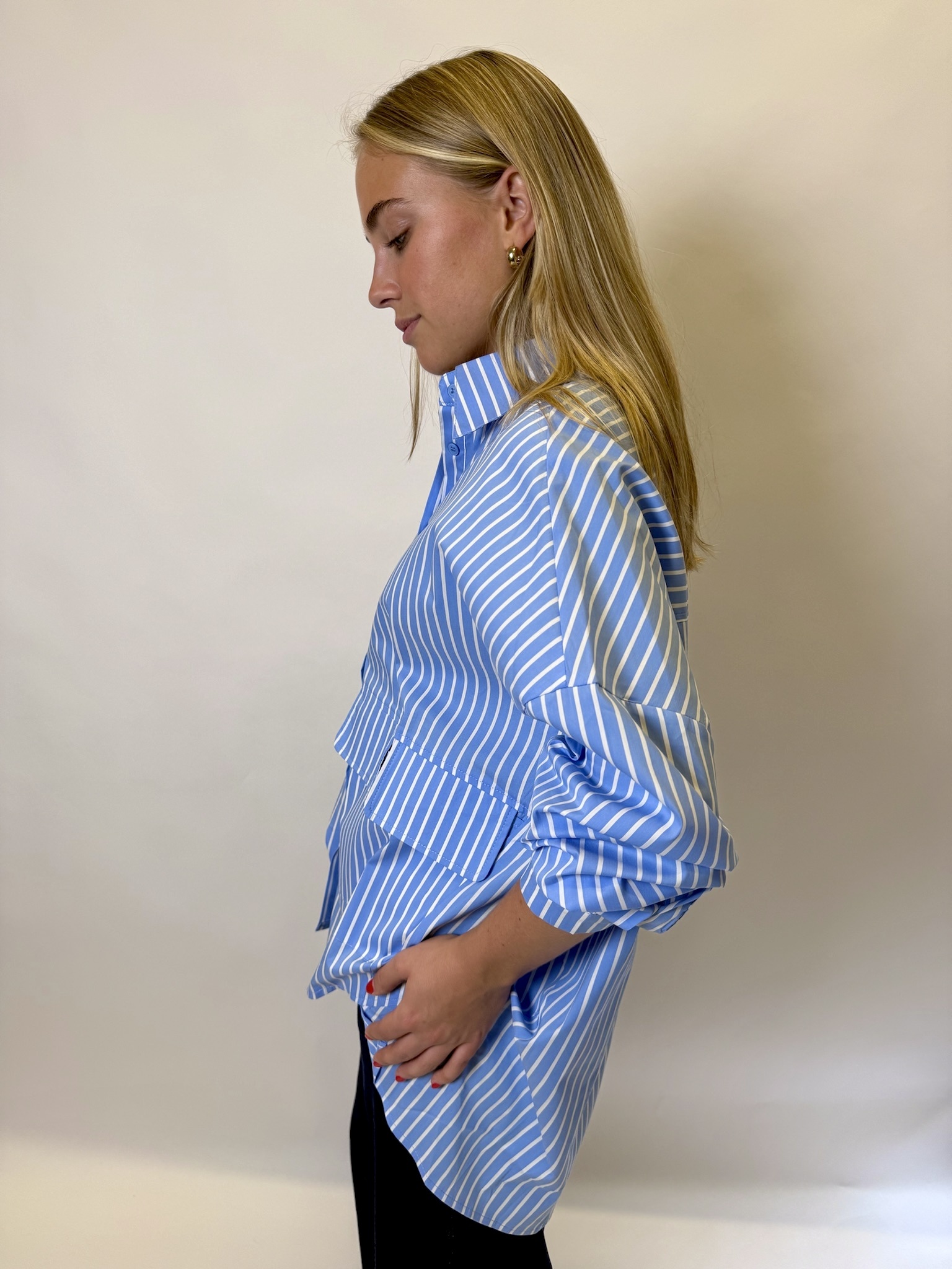 MM Pocket Blouse Blauw  Gestreept TU