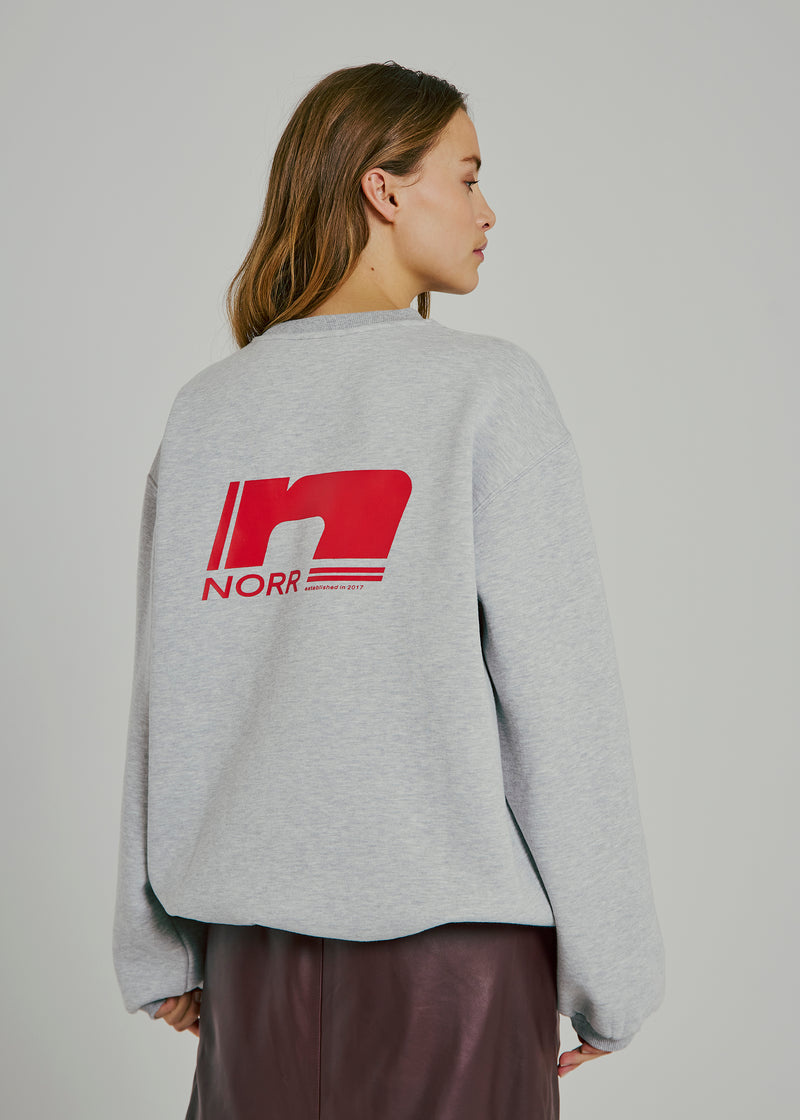 NORR Daphine Sweater Lichtgrijs Rood
