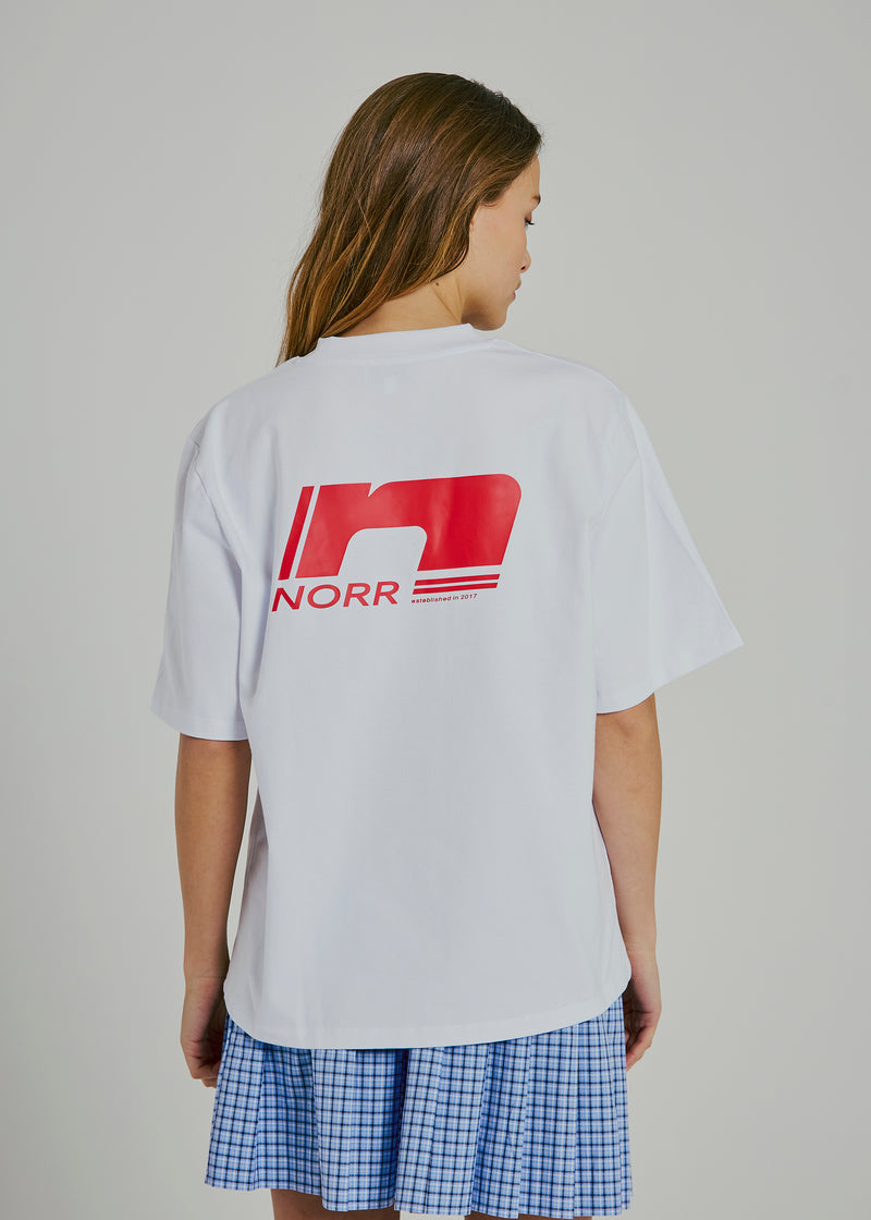 NORR Sanda Tee Wit met Rode Print