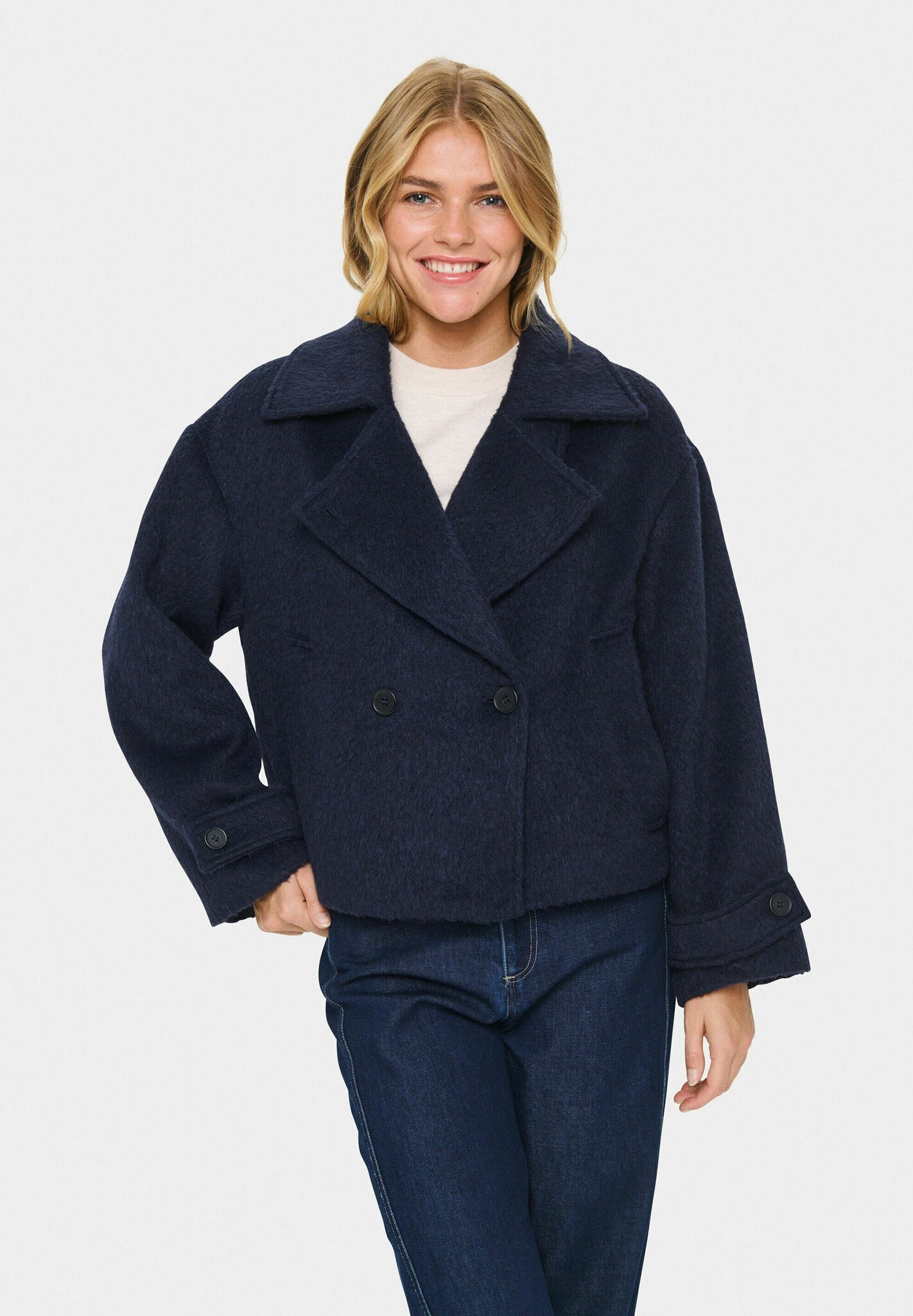 SAINT TROPEZ LiraSZ Wool Short Jacket Navy