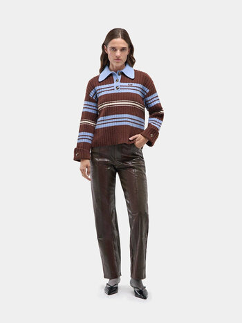 LAAGAM Graz Striped Polo Knit Bruin