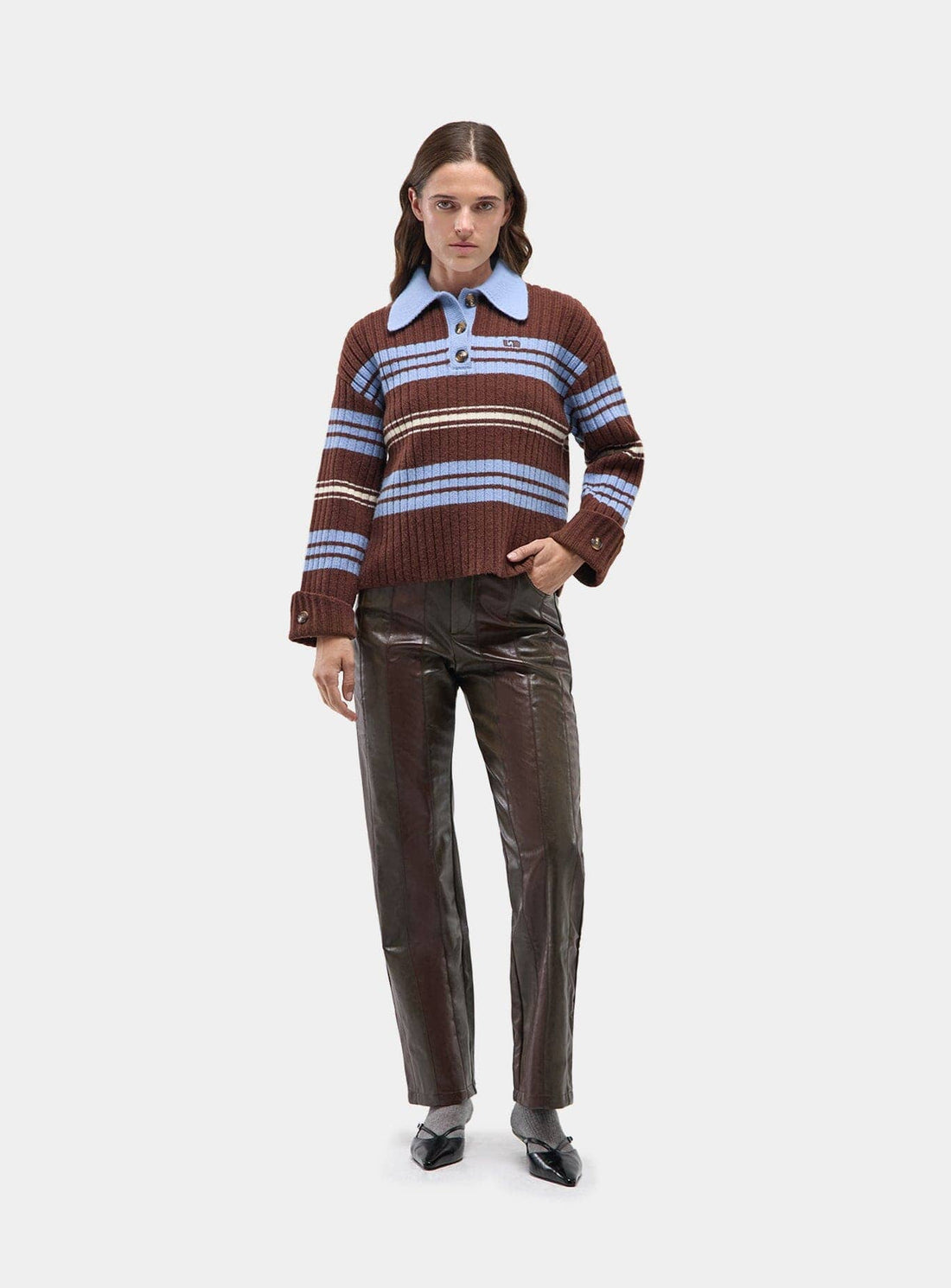 LAAGAM Graz Striped Polo Knit Bruin