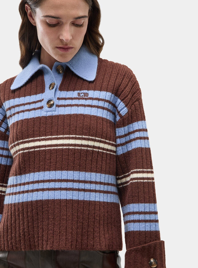 LAAGAM Graz Striped Polo Knit Bruin