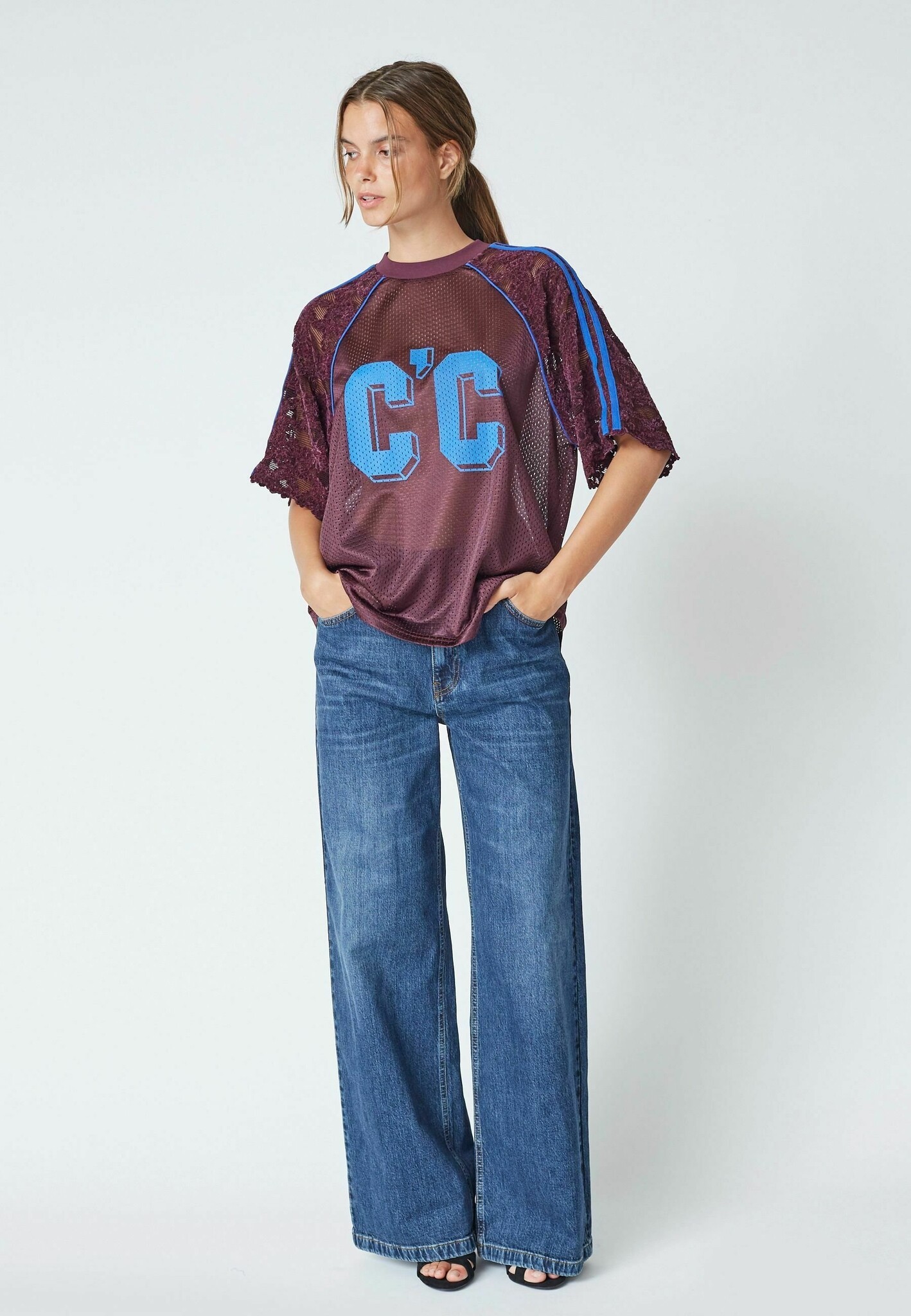 CO'COUTURE Trey CC Lace Tee New Blue