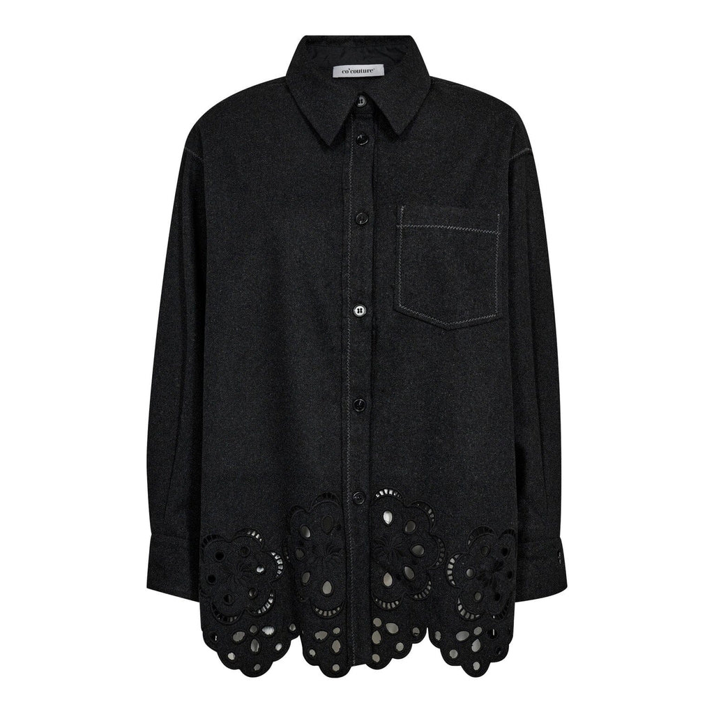 CO'COUTURE Warren CC Wool Embroidery Shirt Dark Grey