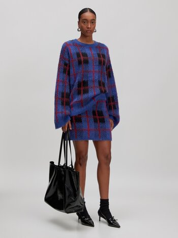 EDITED Christel Alpaca Wool Jumper Blue Checks Swatch