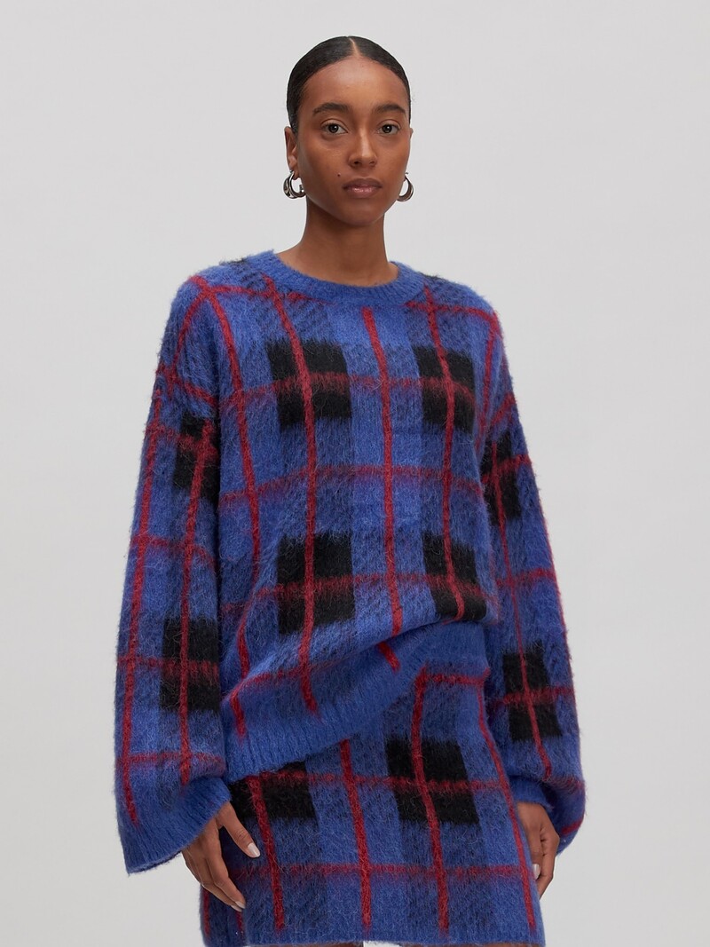 EDITED Christel Alpaca Wool Jumper Blue Checks Swatch