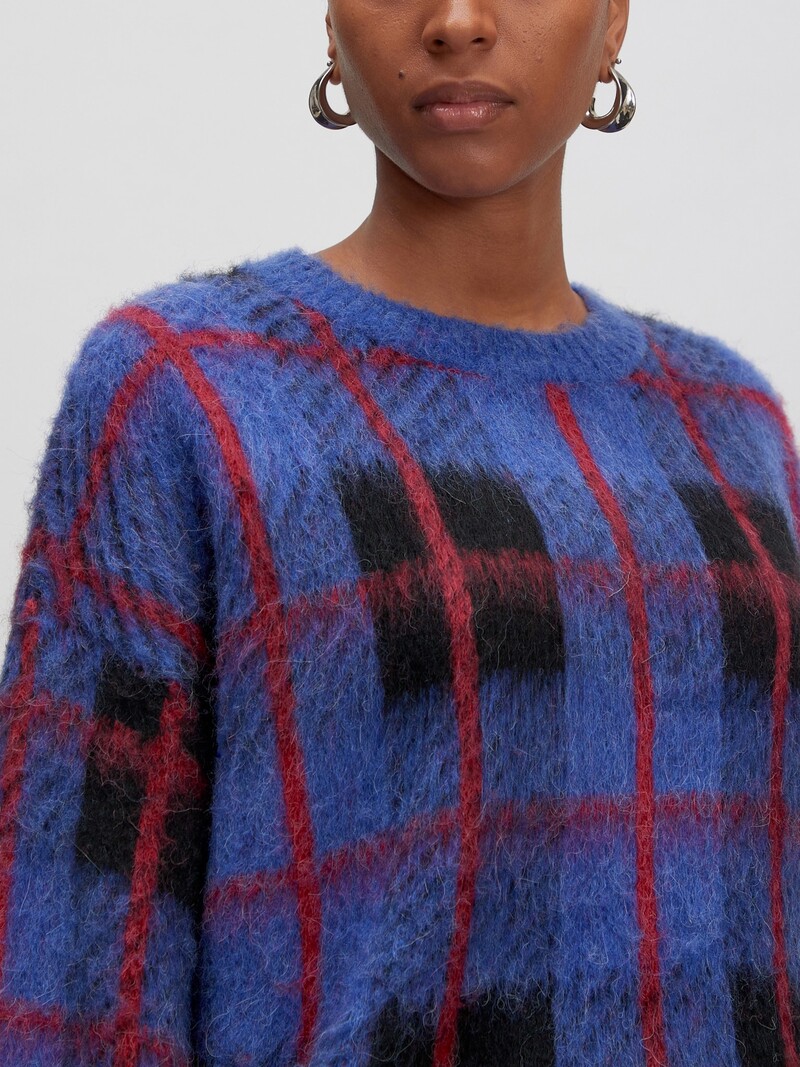 EDITED Christel Alpaca Wool Jumper Blue Checks Swatch