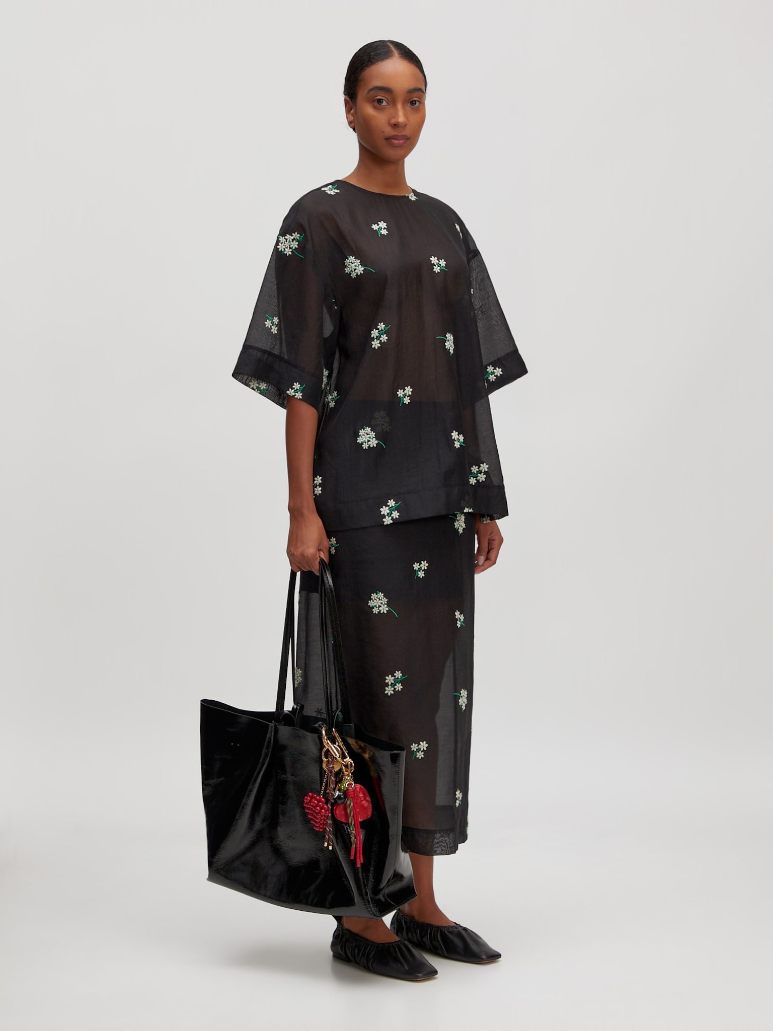 EDITED Angely Skirt Black White Embroidery