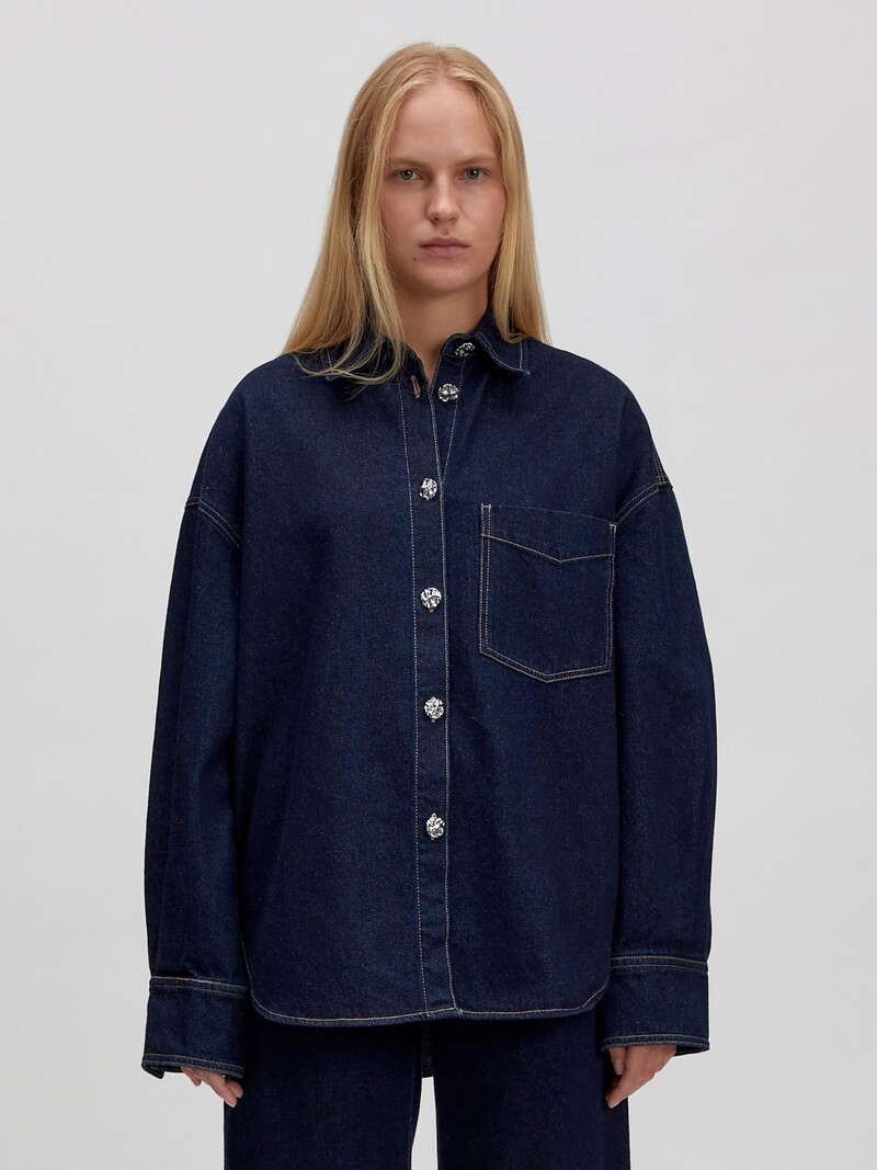 EDITED Haley Denim Shirt Mid Blauw