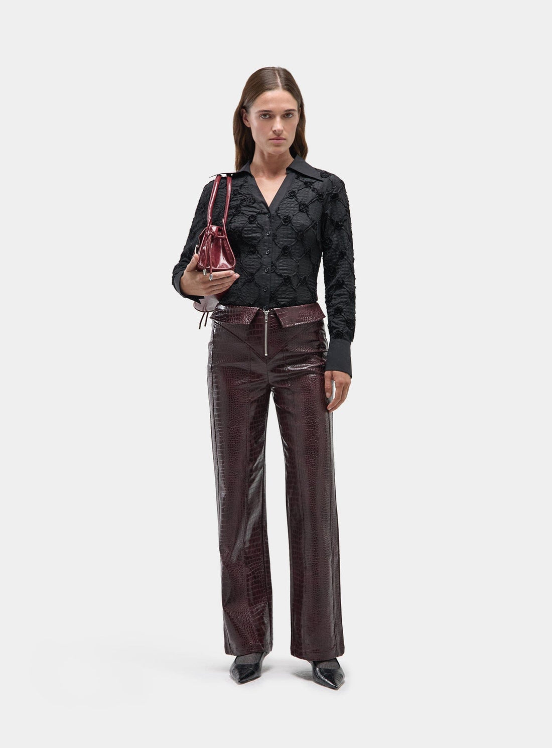 LAAGAM Horus Burgundy Textured Pants
