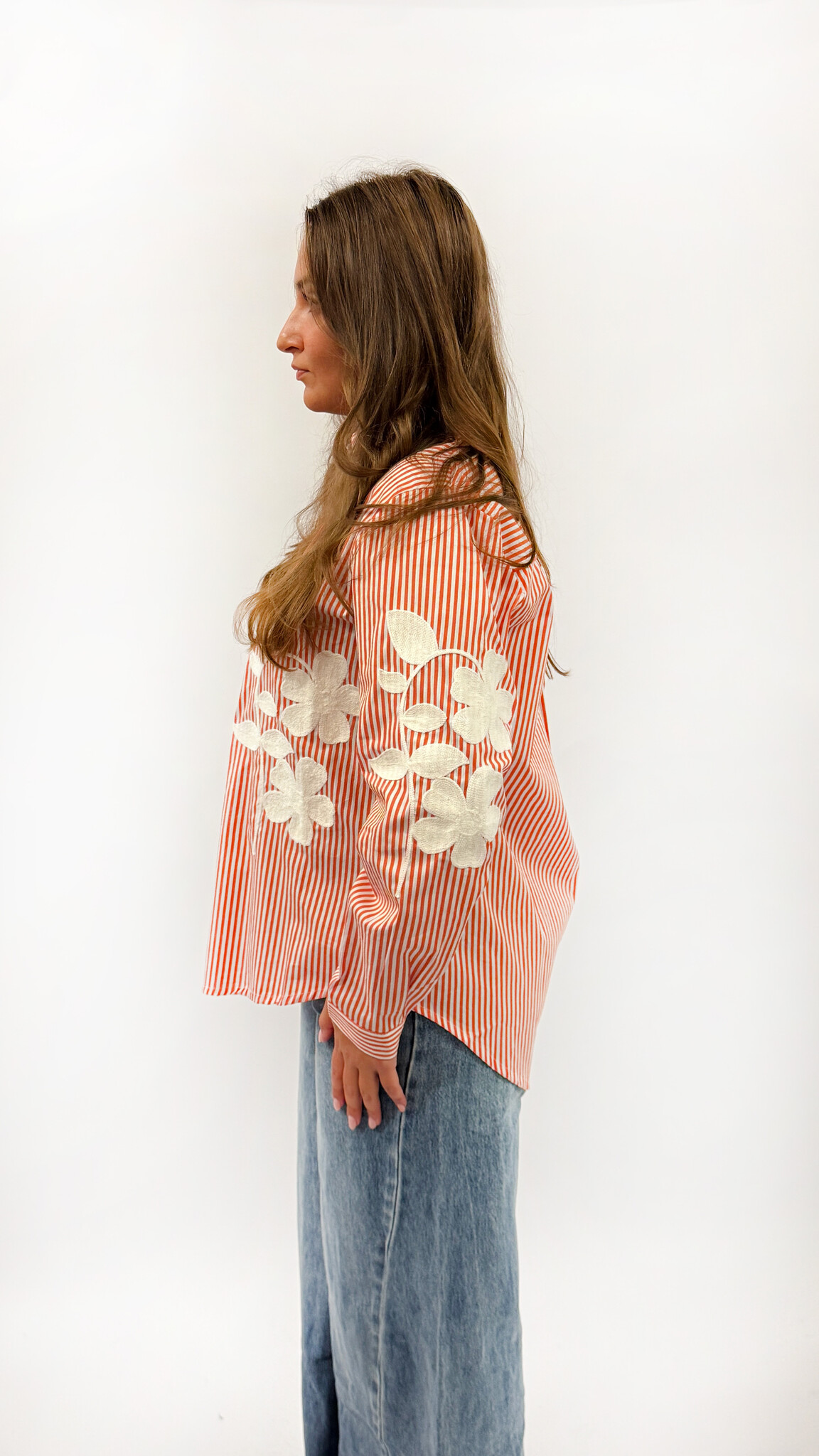 MM Billie Blouse Orange Stripes Flower Embroidery
