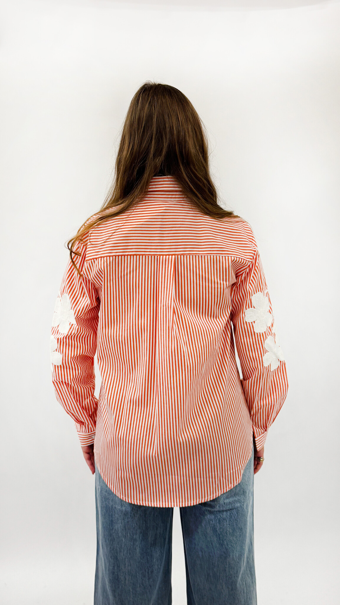 MM Billie Blouse Orange Stripes Flower Embroidery