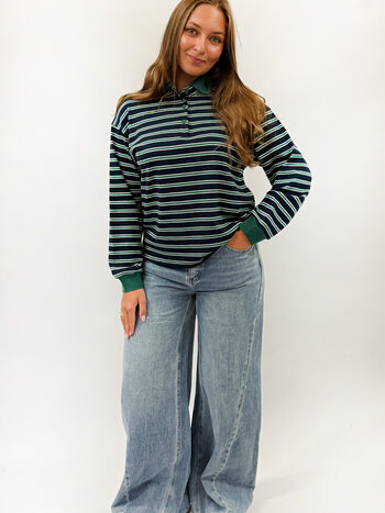 MM Aura Polo Green Navy Stripes