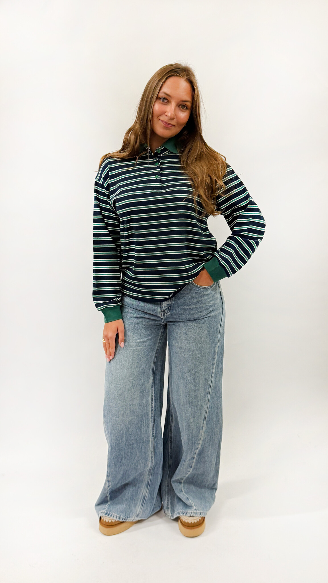 MM Aura Polo Green Navy Stripes