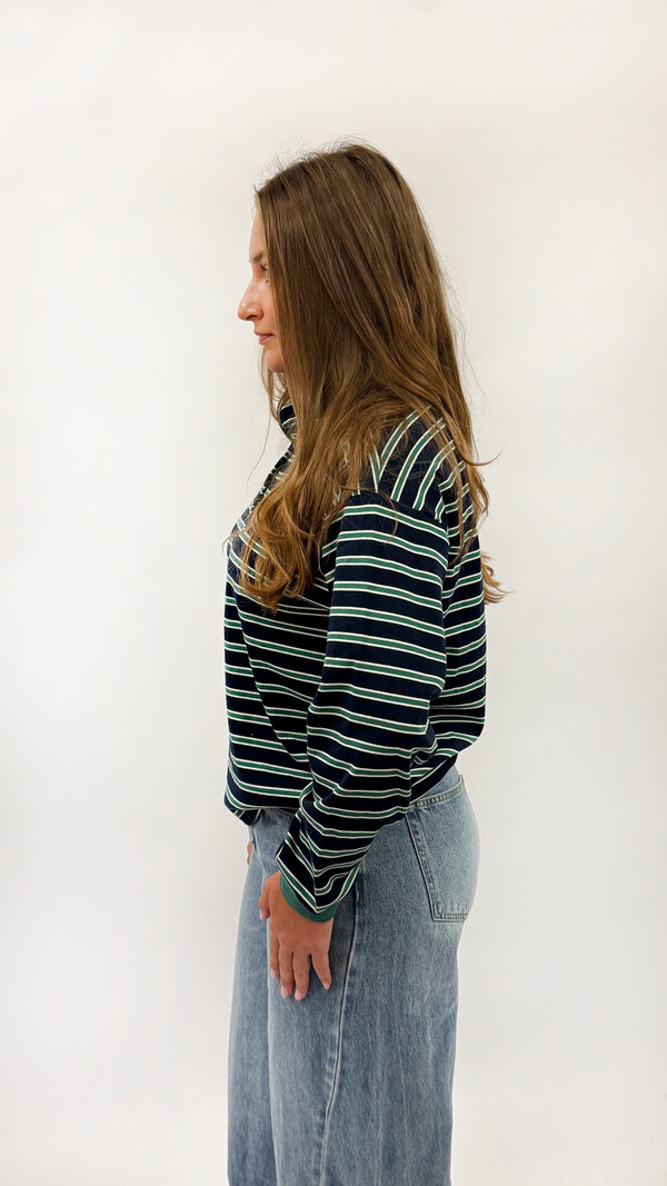 MM Aura Polo Green Navy Stripes