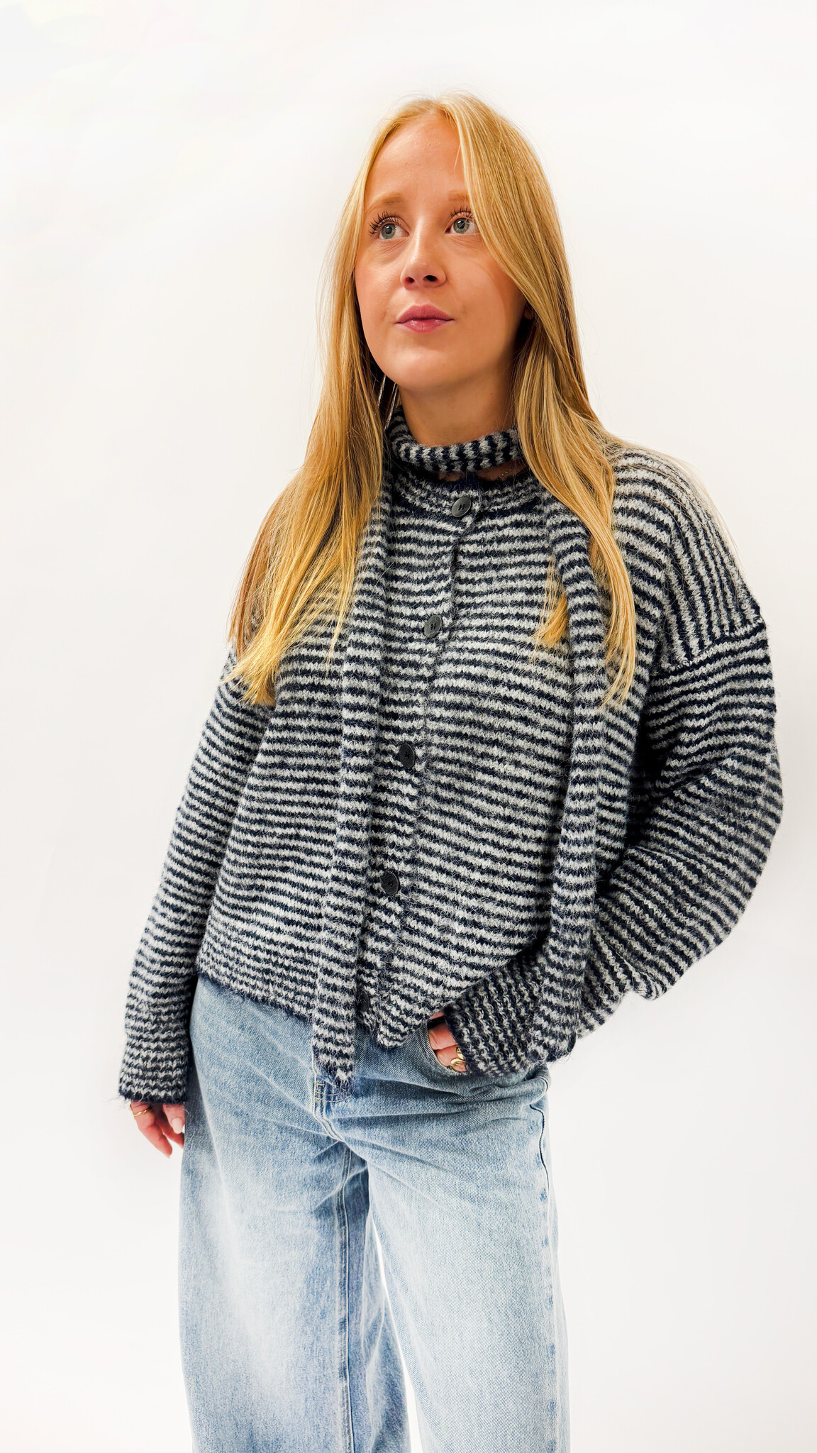 MM Chloe Cardigan and Scarf Blue Grey