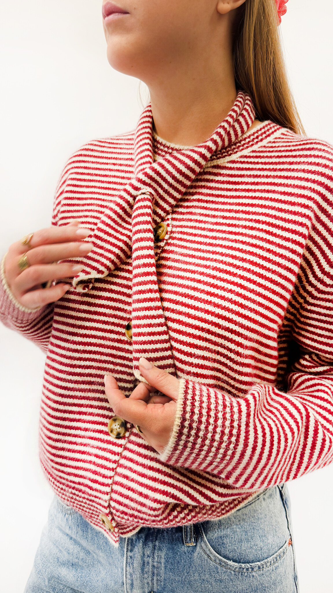 MM Zowe Cardigan Red Stripes Scarf