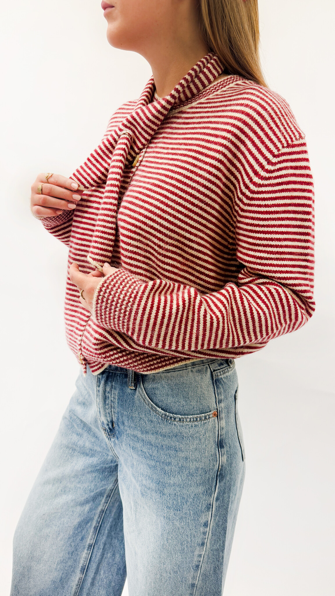 MM Zowe Cardigan Red Stripes Scarf