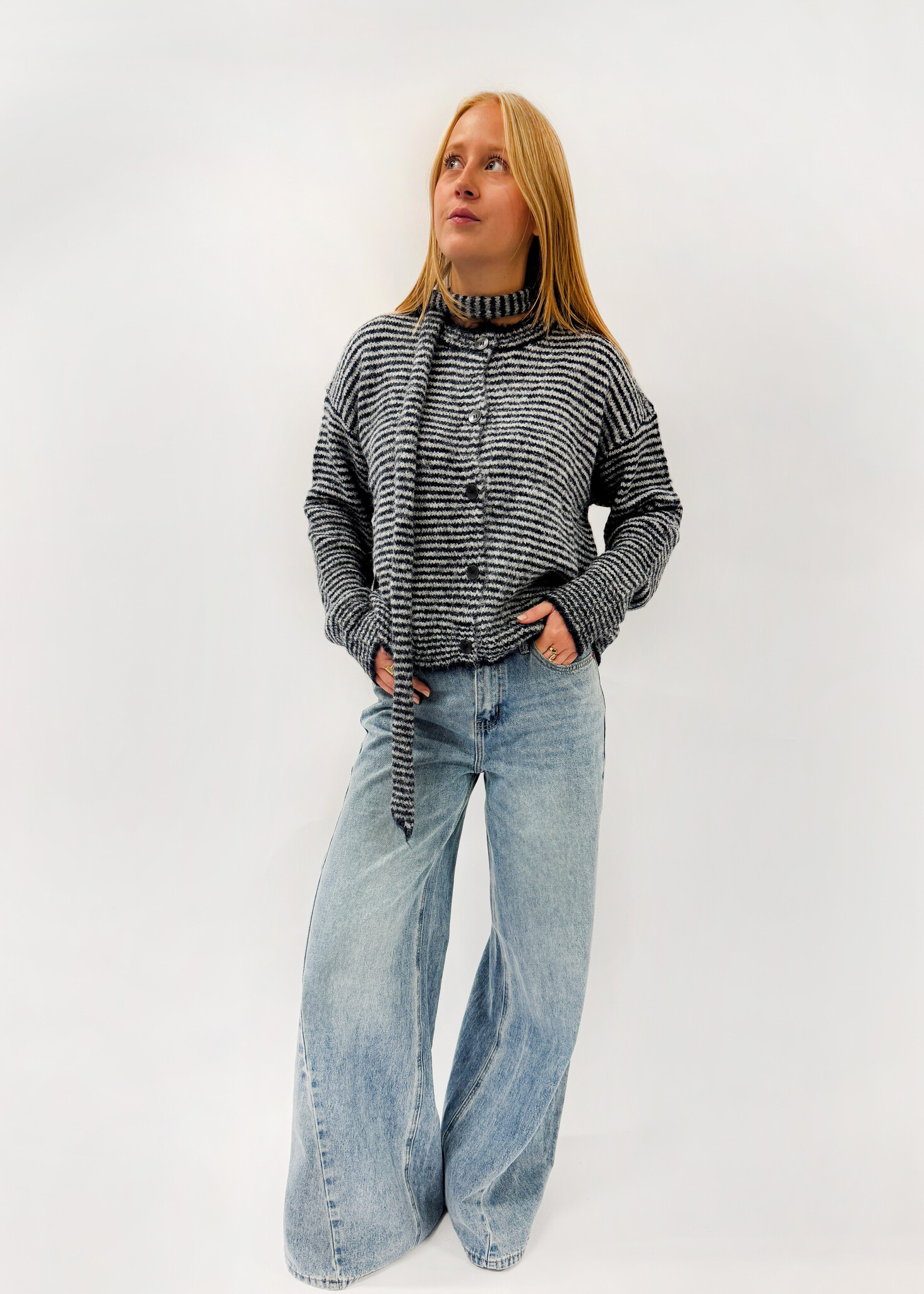 MM Chloe Cardigan and Scarf Blue Grey