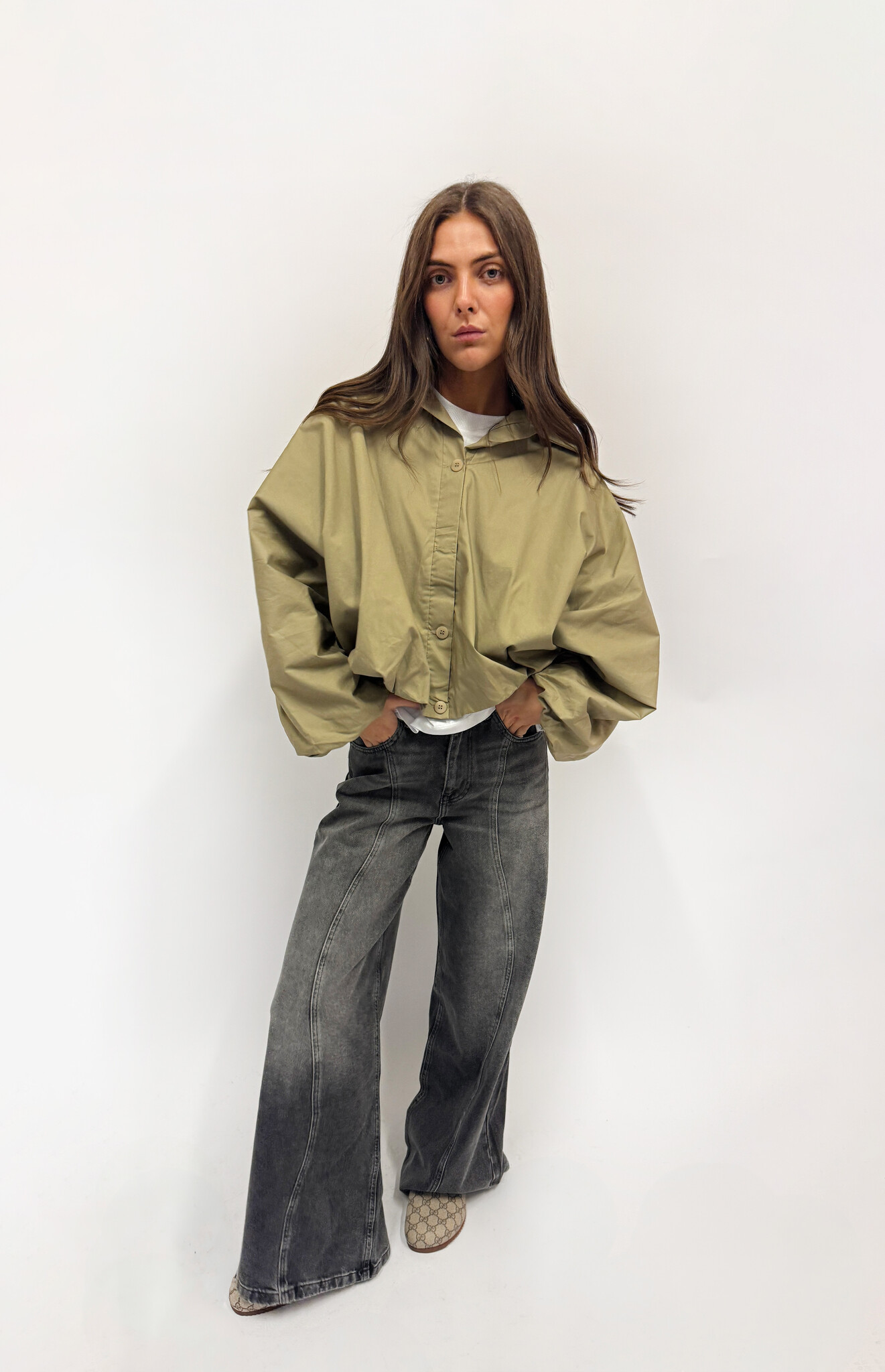 MM Lola Blouse Beige Green Butterfly TU