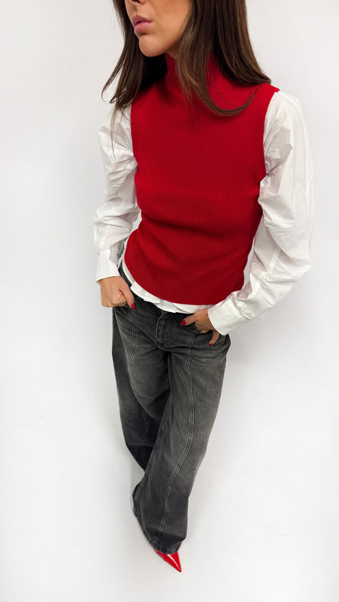 MM Olivia Turtle Neck Top Red