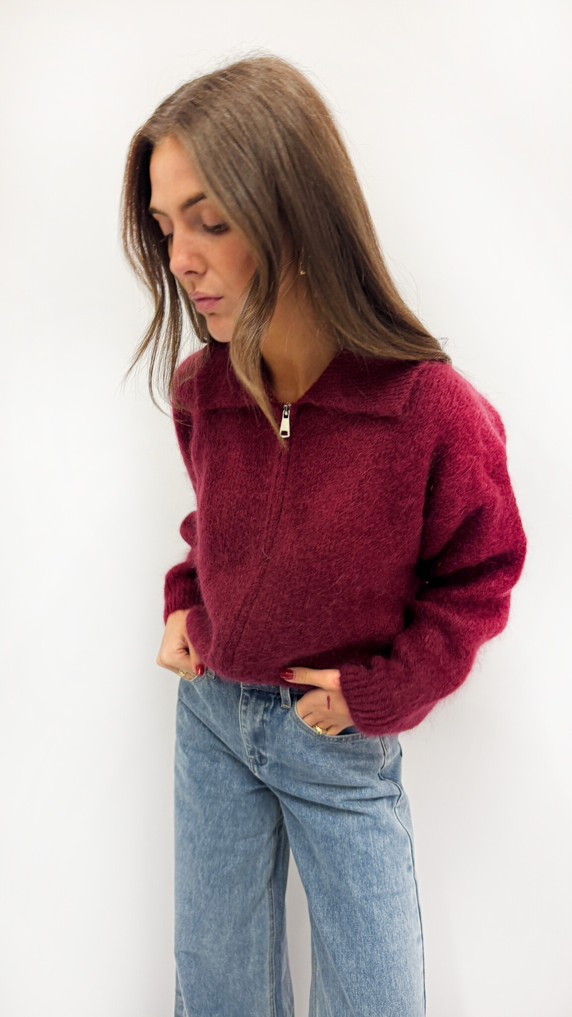 MM Livy Mohair Pull Zipper Burgundy