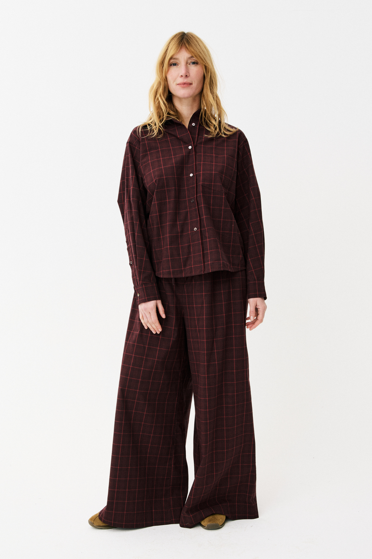 MAISON ANANA Chaimae Pants Burgundy Checks