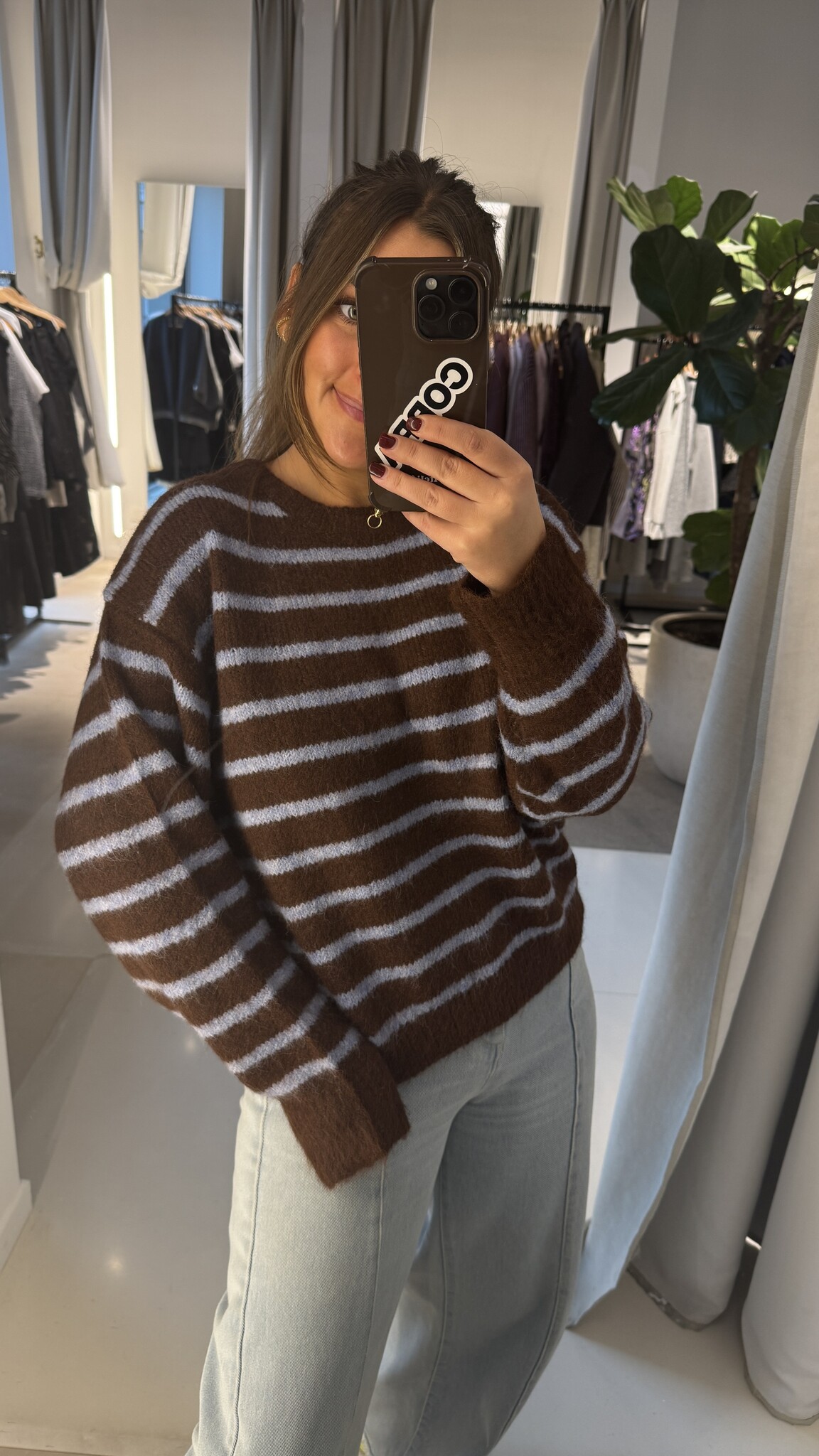 MM Striped Pull Chocolate Brown Light Blue TU